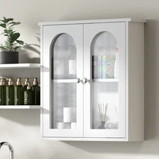 White Wooden Medicine Cabinet Organizer Storage Shelf Doors Bathroom Wall Mount