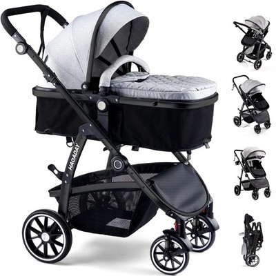 Baby Stroller 2 In 1 Reversible Toddler Seat Lie Flat Gray