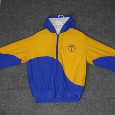 Vintage Birdie Resurrection Ascension School Jacket Mens S Yellow Blue Hooded