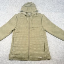 NOBULL Mens Quilted Full Zip Hoodie Jacket Olive Green Size Large Waffle Knit