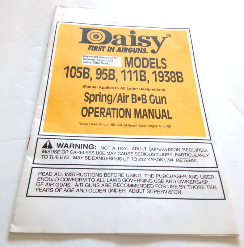 Vtg Daisy First in Airguns Models 105B 95B 111B 1938B BB Gun Operation Manual