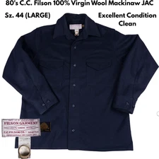 Vintage 80s Filson Mackinaw Wool Jac Shirt Black 100% Wool 44 Large USA Heritage