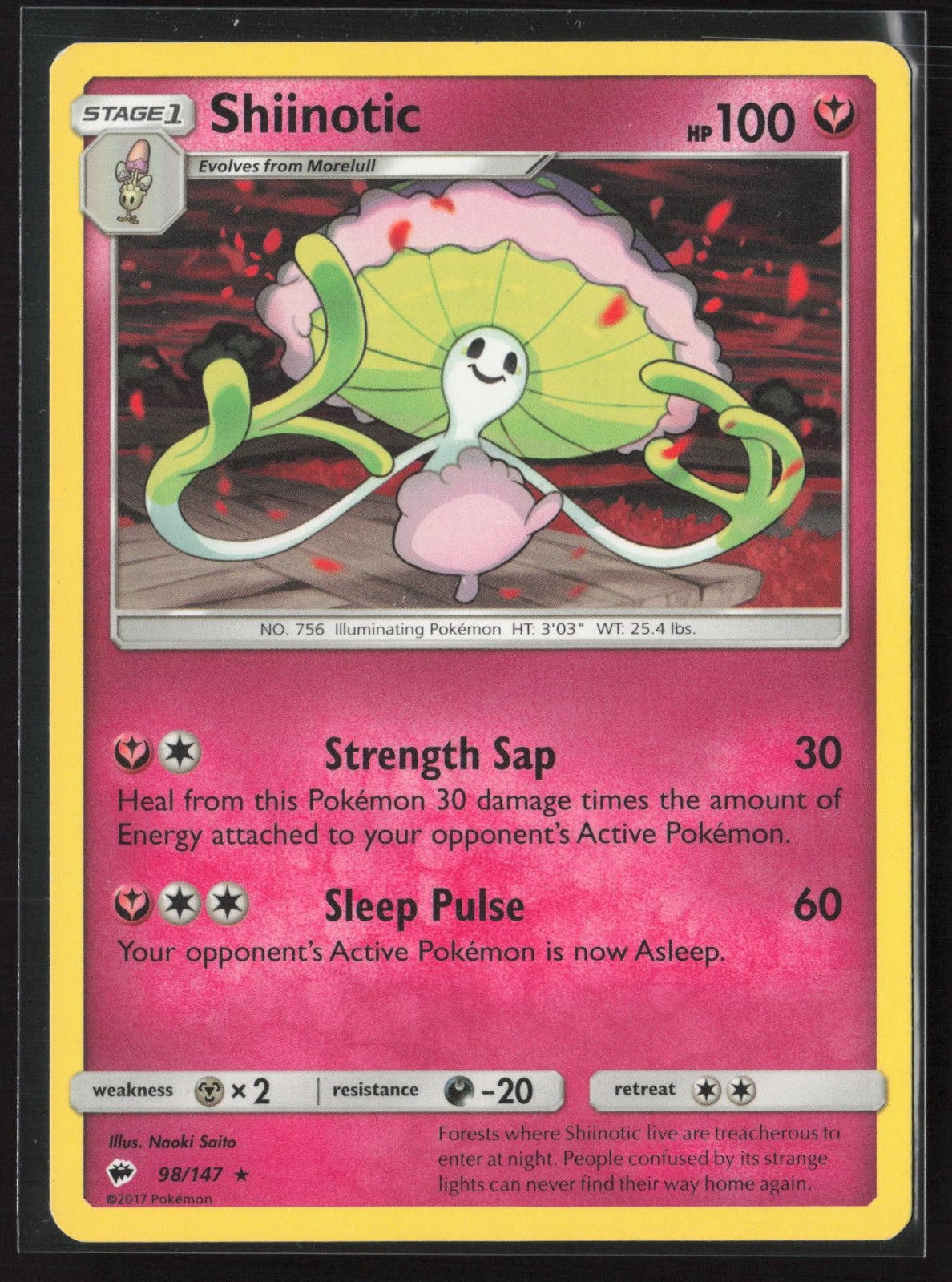 Shiinotic 98/147 Rare Burning Shadows Pokemon Lightly Played