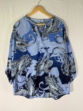 Chicos Blue Paisley Polyester SZ 3/XL Popover Tunic Top Casual Lounge Beachy