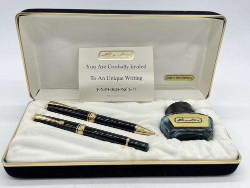 Set stilografica e penna a sfera HERLITZ Bugatti anni 80 resina nera pennino 14K con OMP