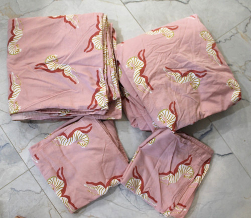 ANTHROPOLOGIE 100% cotton pink Zebra King Sheet Set