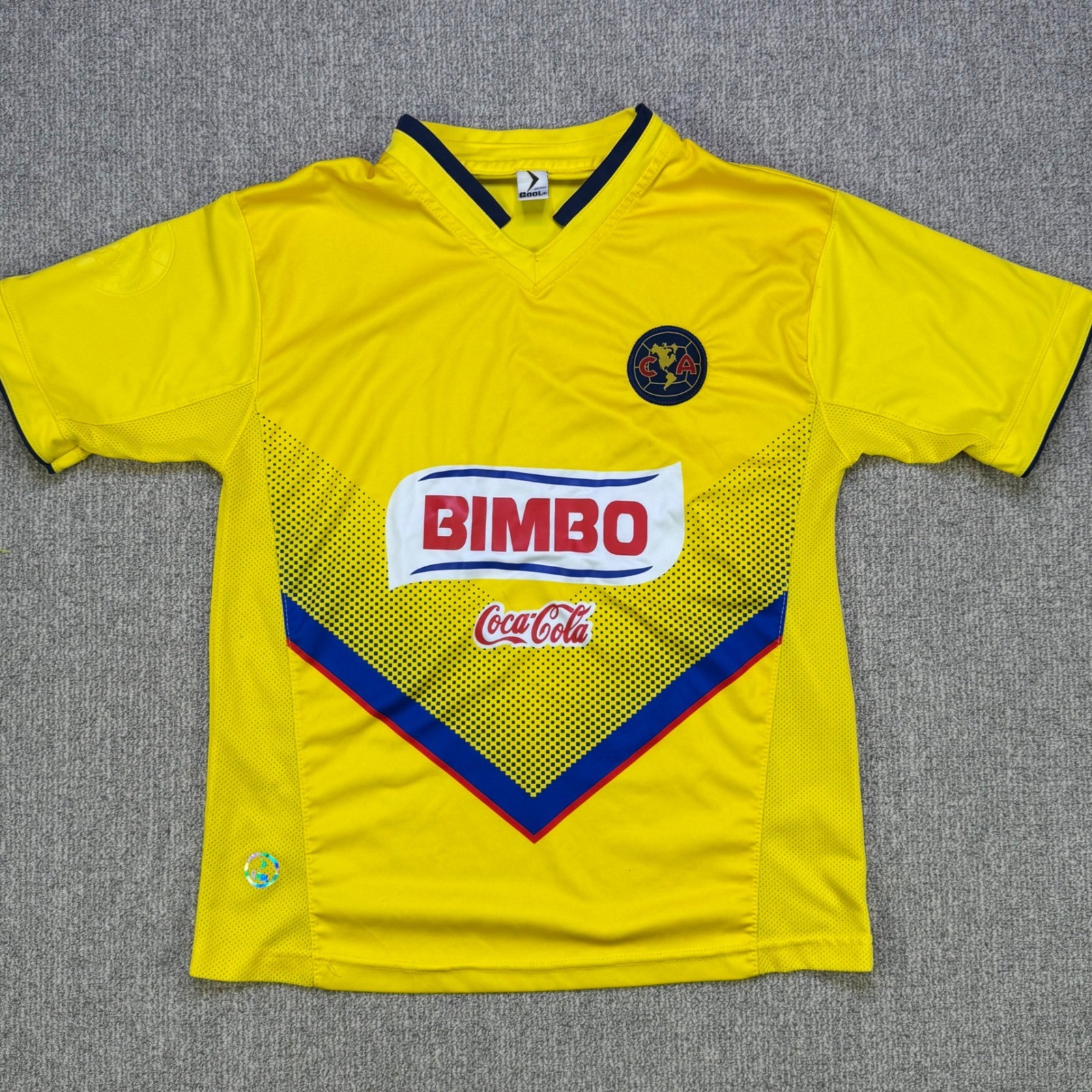 Club America Gool Soccer Jersey Kids Juvenil Yellow Bimbo Coca Cola V-Neck Shirt