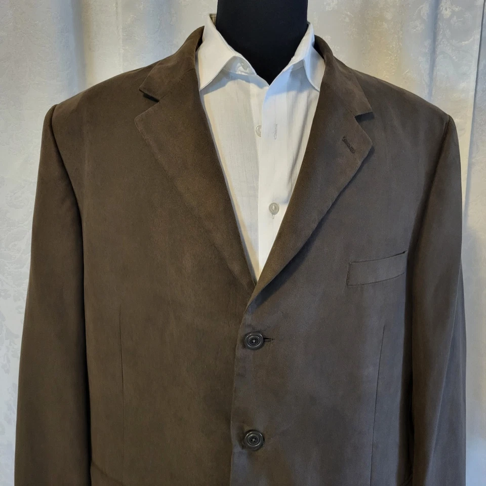 Alfani Mens Brown Three Button Suede Sport Coat Blazer Jacket SIZE 46R - Image 2 of 4