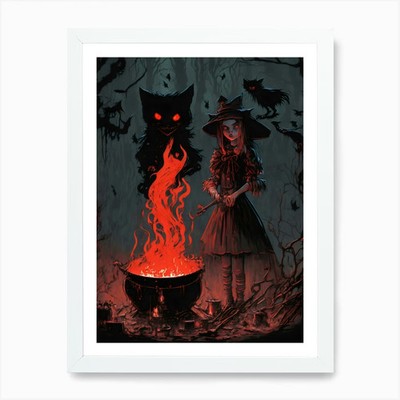 Hexenmädchen Magischer Kessel braut ein gerahmtes Wandbild Poster Leinwanddruck Bild