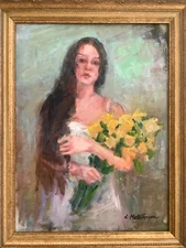 Original Framed Impressionism Oil Art  16”x12 Figure Portrait  Girl Signed