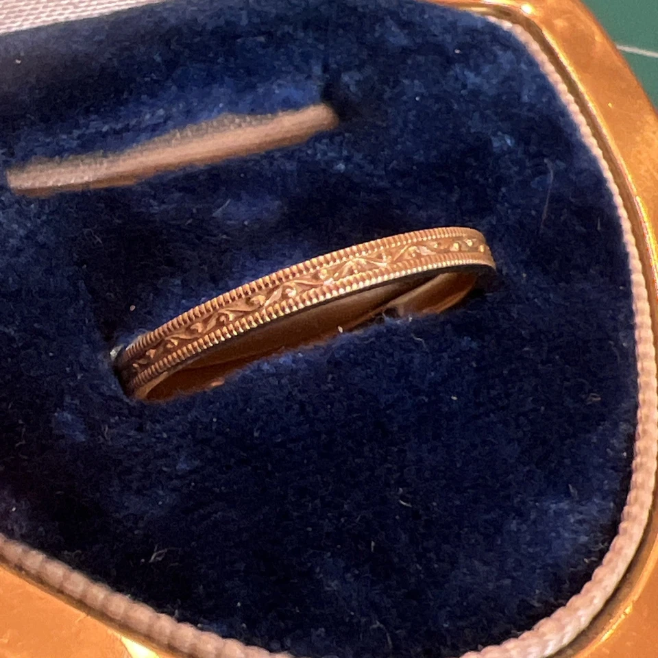 Vintage Antique Jabel 18k Yellow Gold Filigree Scroll Milgrain Band Ring Sz 7.25 - Image 3 of 4