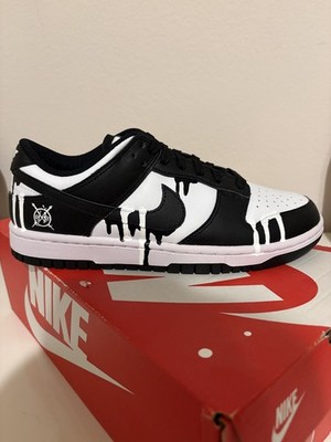 Size Women's 8/ Men's 6.5- Nike Dunk Low Black White (Artist Custom)