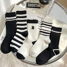 5 Pairs of Mixed Color Black and White Striped Socks, Casual Sports ,Free Shippi