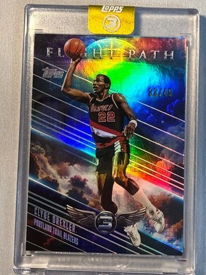 Clyde Drexler Topps 3 Jersey Match Serial Number 22/49 Flight Path