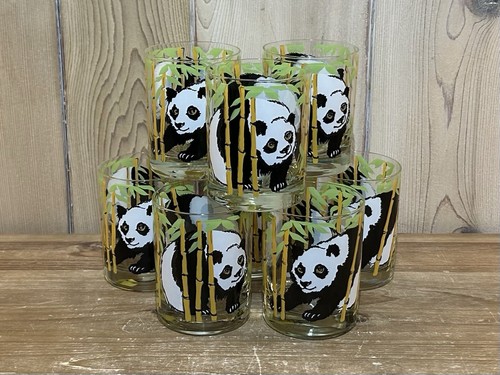 SET of 8 Neiman Marcus Panda Bear Tropical 4" Cocktail Bar Glass Vintage 1970’s - Picture 4 of 9