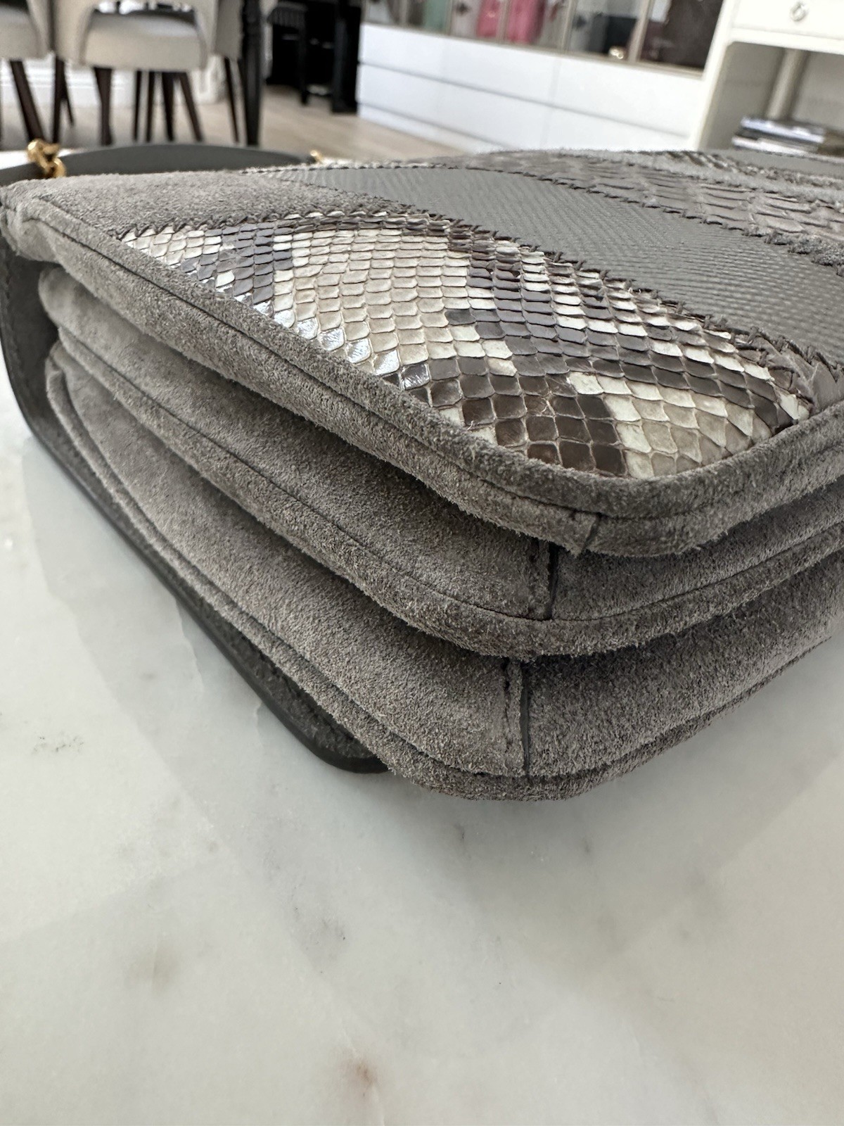 Prada Python Suede Leather Gray Shoulder Crossbod… - image 12