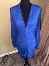 SHEIN Royal Blue Ruched Dress Long Open Sleeves Large