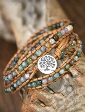 Boho Bohemian Healing Natural Stone Wrap Bracelets 5 Layers Prolong Leather