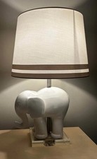 Pottery Barn White Elephant Ceramic Table Lamp with Glossy Finish  Drum Shade