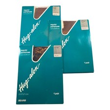Vtg Sears Hug-alon Regular Sandalfoot Pantyhose, Taupe Navy, Average, Lot of 3