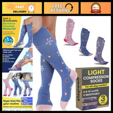 Bamboo Viscose Compression Socks for Men Women - 3 Pairs, 8-15 mmHg Comfort