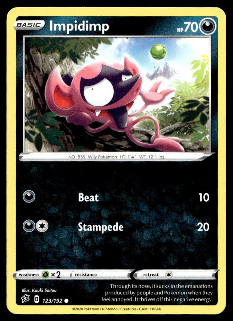 Impidimp 123/192 Pokemon Card Rebel Clash Common 70 HP Lightly Played EV