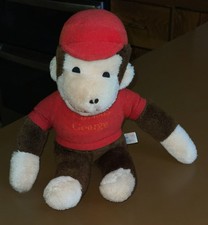Vintage 1970s Knickerbocker 14 Curious George Plush Toy with Red Shirt Cap