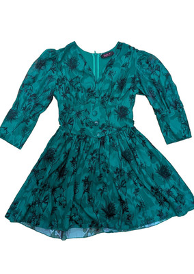 Giulia N Couture Green Skater Dress with long sleeves