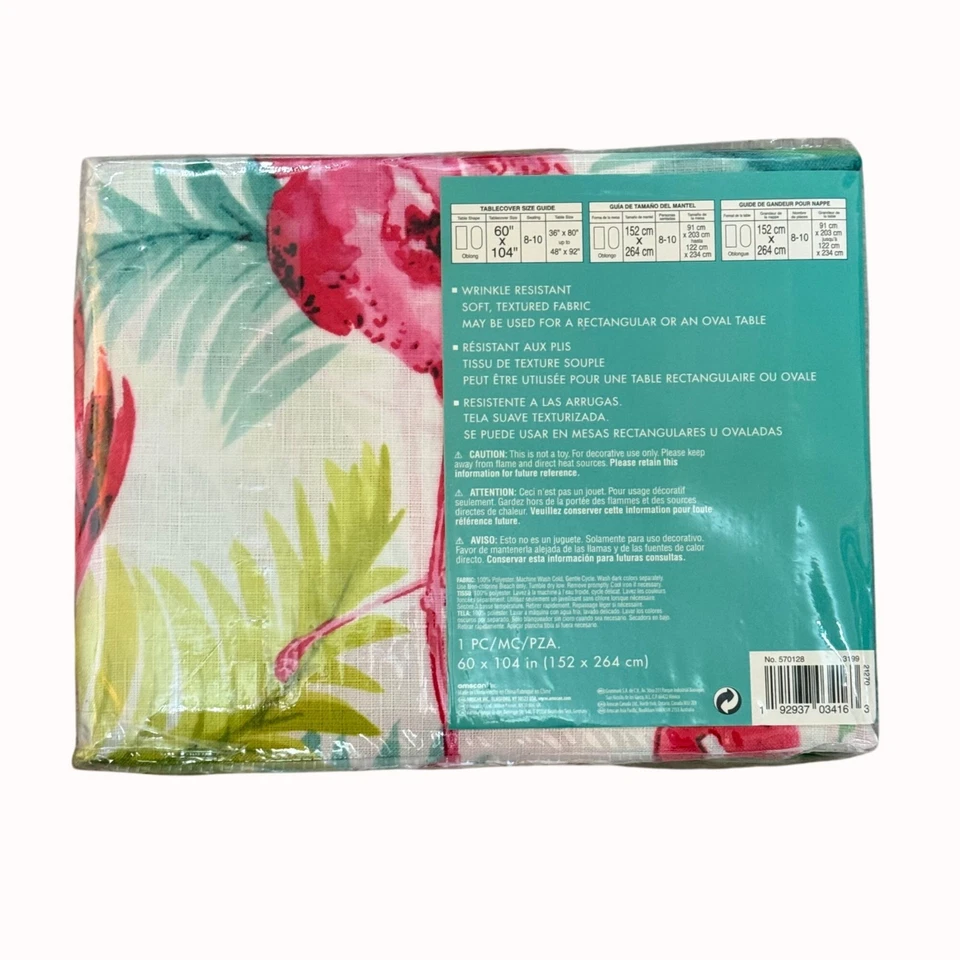 Flamingo Tropical Beach Fabric Tablecloth 60"x104" Wrinkle Resistant Table Decor - Image 2 of 4