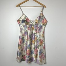 Vtg Babydoll Chemise Floral Satin Mini Slip Dress Y2K Forest Fairy Coquette M