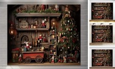 Rustic Christmas Backdrop 10x8ft Vinyl Xmas Tree Wood Cabinets 10  x8  