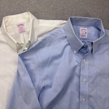 Brooks Brothers 1818 Dress Shirt Lot 2 Mens 16-33 White Blue Madison Non-Iron