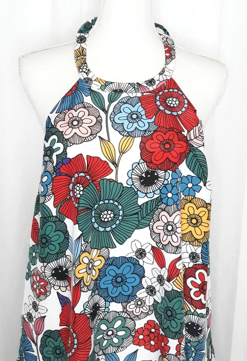 ModCloth Retro Floral Print Tie Back Lined Halter Top Size L New Without Tags