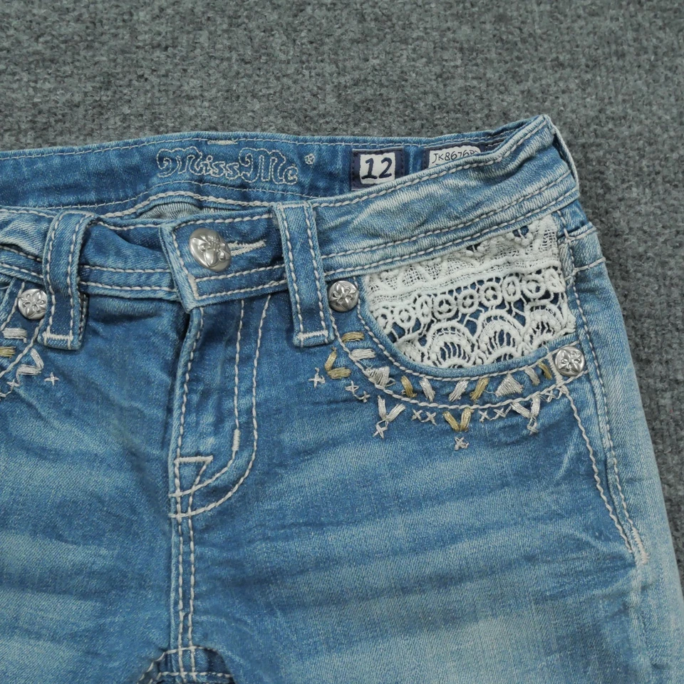Miss Me Jeans Girls 12 Blue Denim Pants Capri Stretch Shorts 24x14 - Image 3 of 4