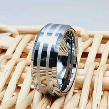 Wedding Band for Him Personalized Engraving, Men's Ring 8mm Silver Tungsten Ring