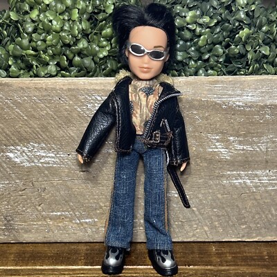 2003 Male Bratz Doll Cade Motorcycle Theme Leather Jacket  Jeans Shirt & Boots