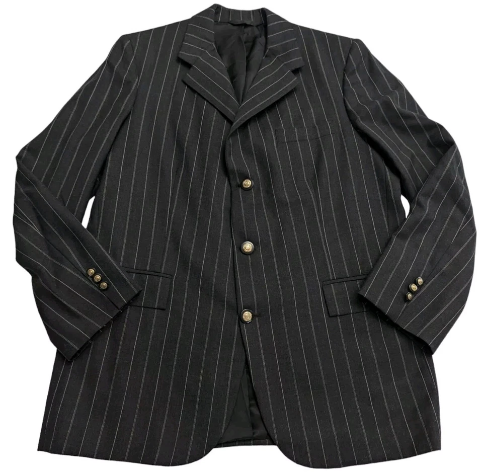 Oxxford Clothes Mens Wool Jacket Sports Coat BESPOKE Striped 44R Metal Buttons - Image 3 of 4