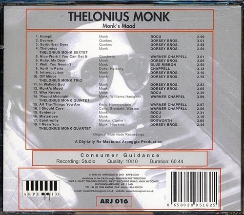 THELONIUS MONK Monks Mood *Sealed* CD Milk Jackon, Art Blakey Remastered - Picture 2 of 2