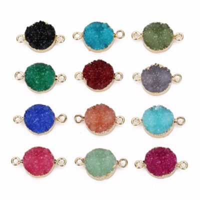 Druzy Resin Charms Pendant Round Connector DIY Earrings Jewelry Making  5Pcs/Lot
