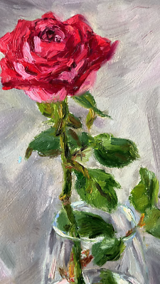 Red Rose Floral Original Still Life gold frame Oil Painting Flower