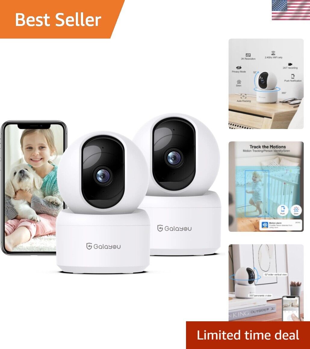 2K Indoor Security Camera 360° - Pet & Baby Monitor with Night Vision - 2 Pack-image