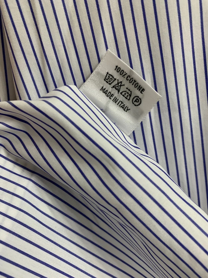 Men’s Cesare Attolini Dress Shirt 42 Regular Purple And White Cotton - Image 4 of 4