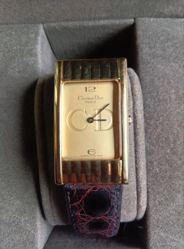 Montre Femme Christian Dior Quartz Doré Fonctionne Vintage