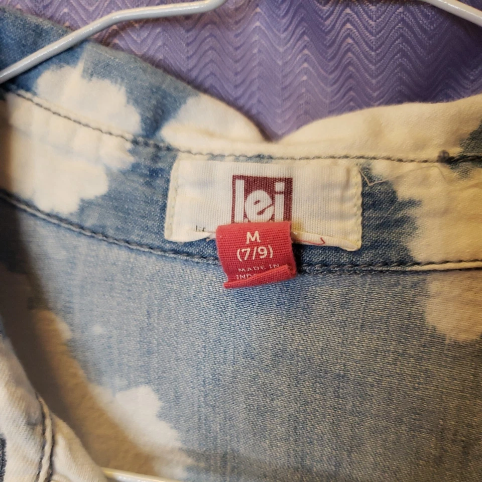 l.e.i. Niñas Chambray Camisa Abotonada Azul y Blanco Talla 7-9 Foto 3 de 4