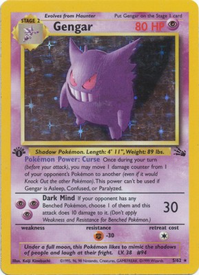Carta Pokemon Holo 1° Edición Fosil #562 Gengar Carta Pokemon Holo 1° Edición Fosil #562 Gengar