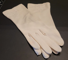 Vtg Beaded Long Gloves White Dressy Wedding Easter 10"