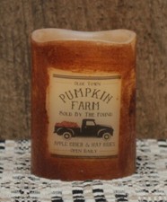 NEW Pumpkin Farm Truck LED Pillar Candle 3"w x 4"h *STEADY BURN ONLY* No timer