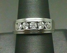 2Ct Natural Moissanite 5-Stone Engagement Men's Band Ring in 925 Sterling Silver