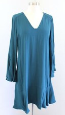 HD in Paris Anthropologie Carissa Teal Bell Sleeve V Neck Shift Dress Size 6