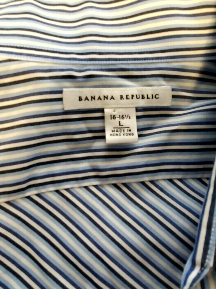 Banana Republic Men's Long Sleeve Dress Shirt Size Large 16 - 16.5  Blue Striped - Image 3 of 4